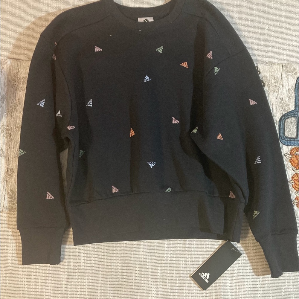 adidas Kids Black Sweatshirt with Multicolor Accents